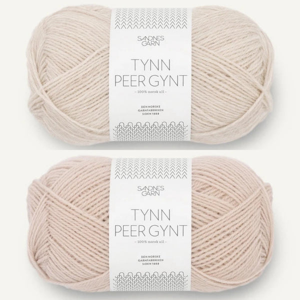 Garn til Terjei genser beige, tynn peer gynt, farge 2641 naturmelert og farge 2123 marsipan