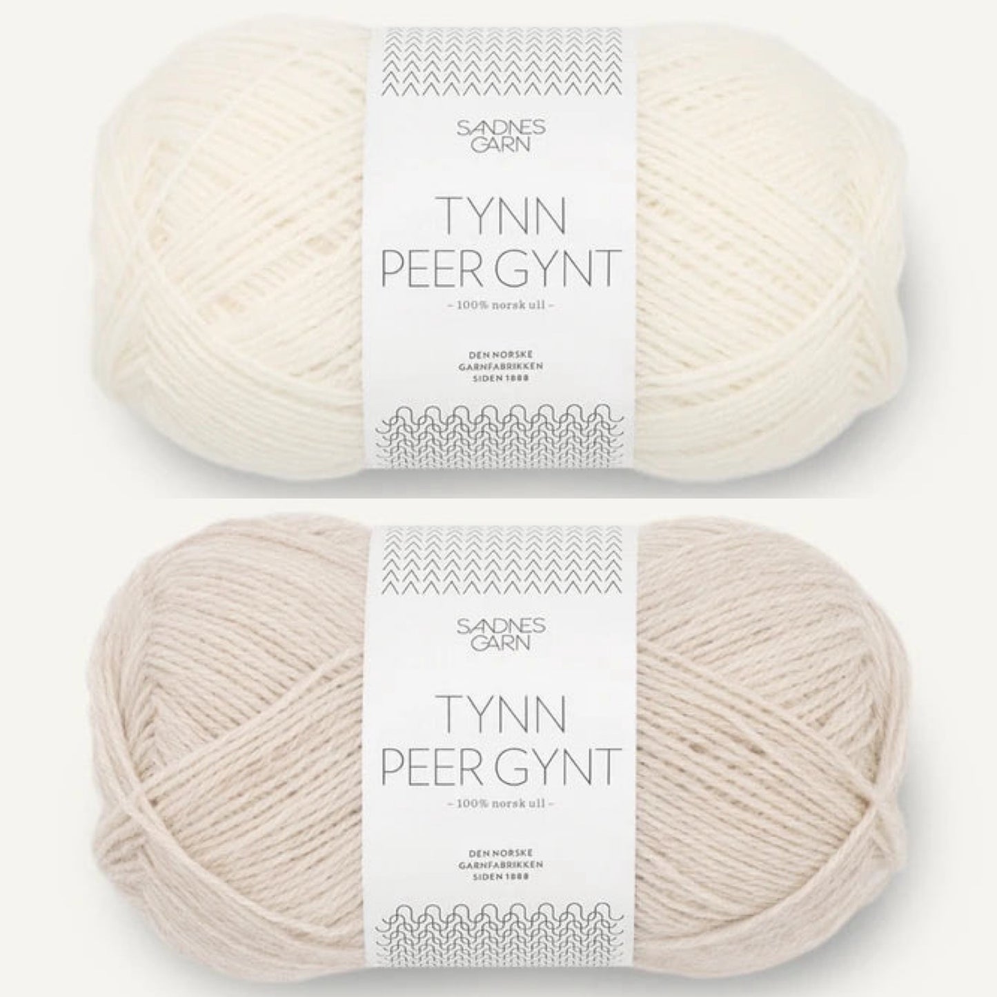 Garn til Terjei genser natur, tynn peer gynt, farge 1002 hvit og farge 2641 naturmelert