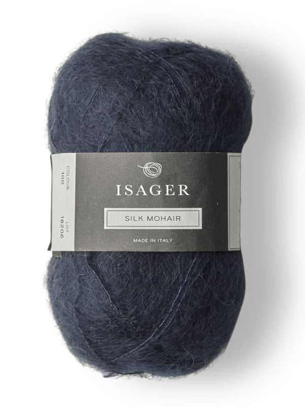 Isager silk mohair, farge 100 mørk blå