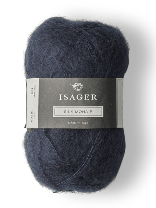 Isager silk mohair, farge 100 mørk blå