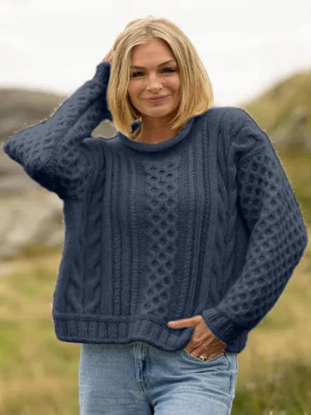 Jærbu genser, strikket i alpaca bris, jeansblå