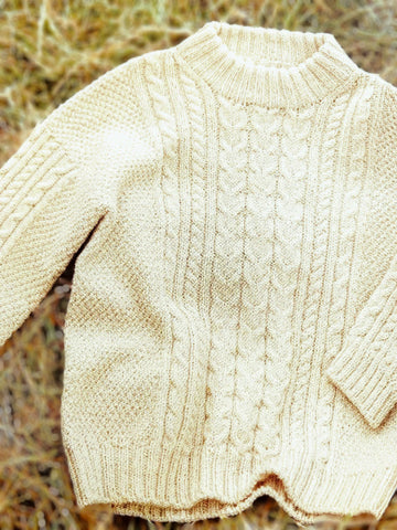 barnegenser med flettemønster, Babyull Lanett, farge hvit