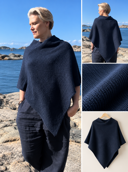 Stor poncho mørk blå