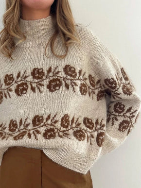 Rosie sweater oppskrift, tynn peer gynt og tynn silk mohair, farge mandel og Monk’s robe